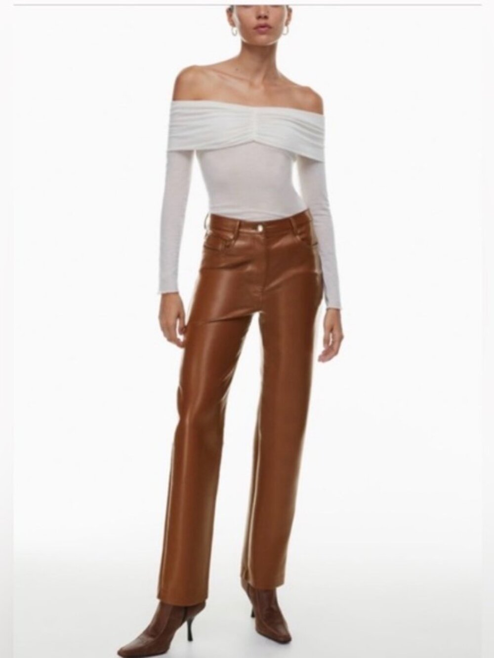 Wilfred Aritzia Melina Long Vegan Leather Pants Cognac Sz 2 NWT $148 Straight